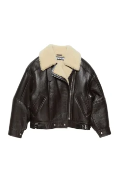 Jakke<Acne Leather Shearling Jacket Jakke Brun/Beige