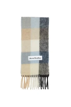 Tilbehør<Acne Mohair Checked Scarf Skjerf Blå Og Beige