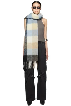 Tilbehør<Acne Mohair Checked Scarf Skjerf Blå Og Beige