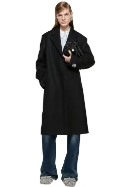 Jakke<Acne Single-Breasted Wool Coat Jakke Sort