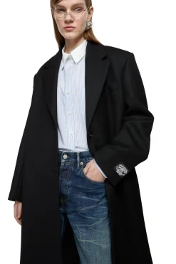 Jakke<Acne Single-Breasted Wool Coat Jakke Sort
