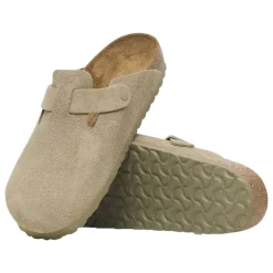 Sko<Birkenstock Boston Suede Regular Faded Khaki Sko Khaki