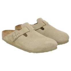 Sko<Birkenstock Boston Suede Regular Faded Khaki Sko Khaki