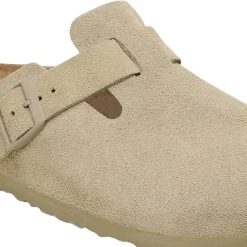 Sko<Birkenstock Boston Suede Regular Faded Khaki Sko Khaki
