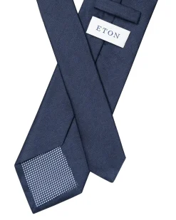 Tilbehør<Eton Dark Blue Solid Silk Linen Tie Slips Mørkeblå