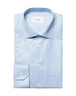 Skjorte<Eton Fine Stripe Signature Twill Shirt Skjorte Lyseblå Striper