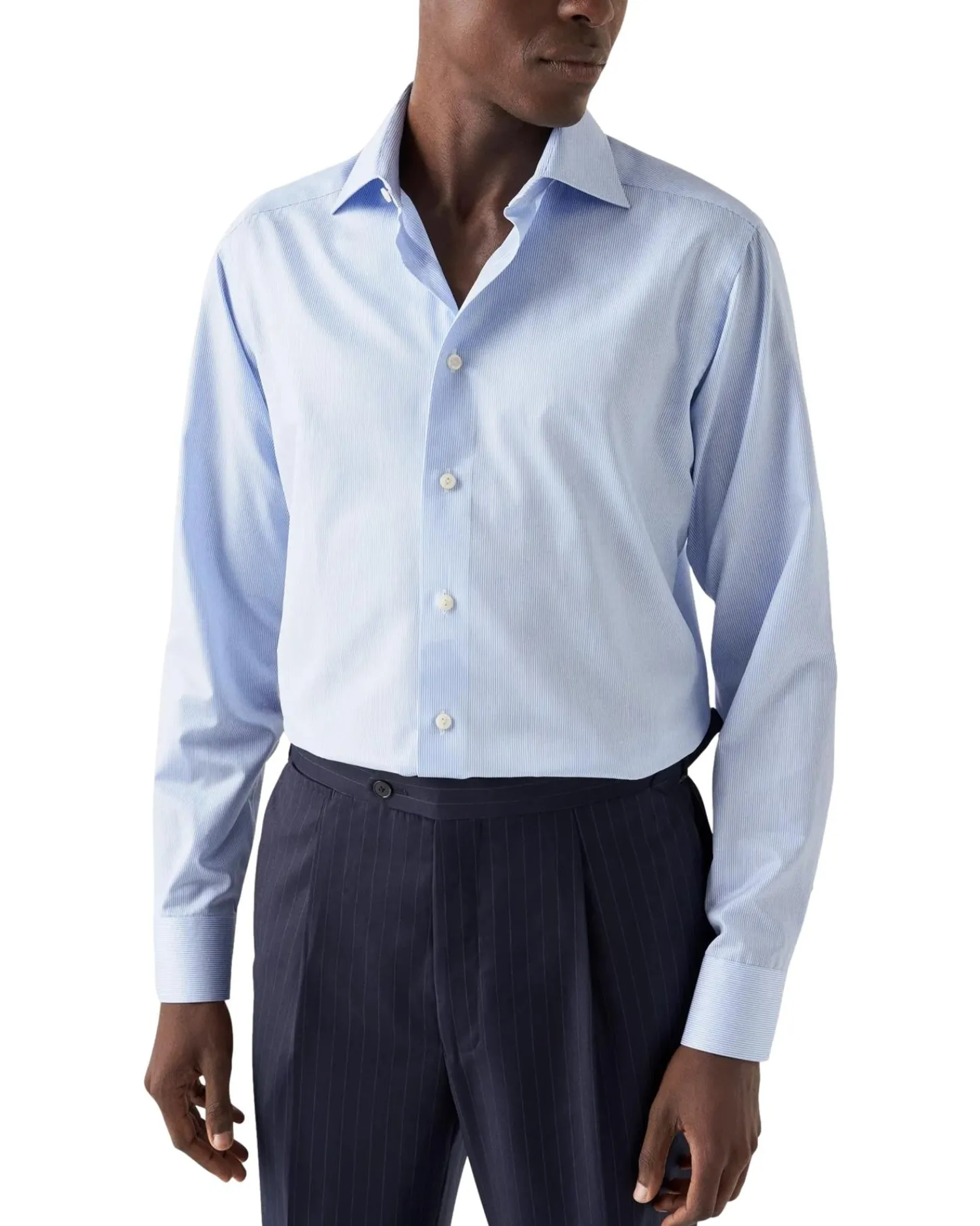 Skjorte<Eton Fine Stripe Signature Twill Shirt Skjorte Lyseblå Striper