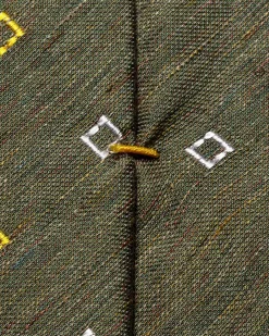 Tilbehør<Eton Geometric Silk Linen Tie Slips Mørkegrønn