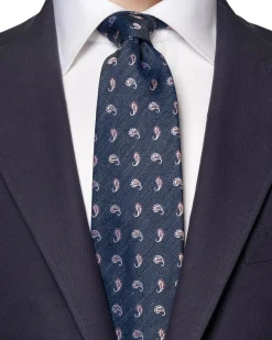 Tilbehør<Eton Paisley Silk Linen Tie Slips Marine