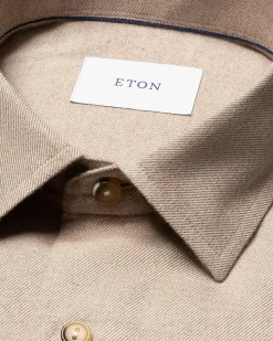 Skjorte<Eton Solid Flannel Shirt Skjorte Brun/Beige