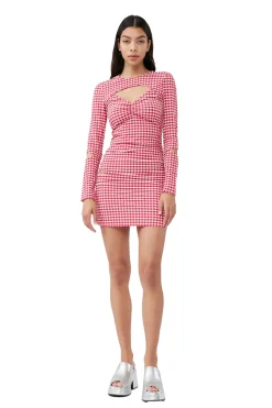 Kjole<Ganni Stretch Seersucker Cutout Mini Dress Kjole Rød