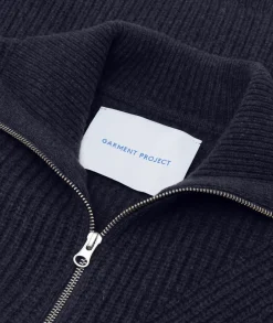 Genser<Garment Project Half Zip Wool Knit Genser Navy