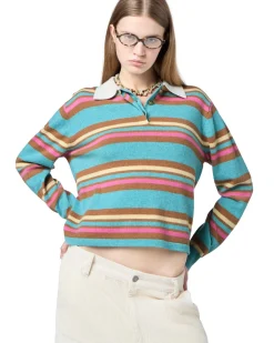 Genser<Guest In Residence Cropped Stripe Rugby Genser Turkis Mønster Glacier Combo