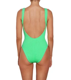 Badetøy<Hunza G Square Neck Swim Crinkle Badedrakt Limegrønn