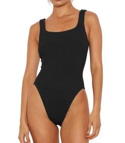 Badetøy<Hunza G Square Neck Swim Crinkle Badedrakt Sort