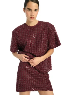 Skjørt<ROTATE Beaded Mini Skirt Skjørt Vinrød