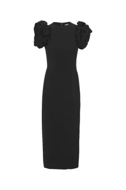 Kjole<ROTATE Crepe Puffy Midi Dress Kjole Sort