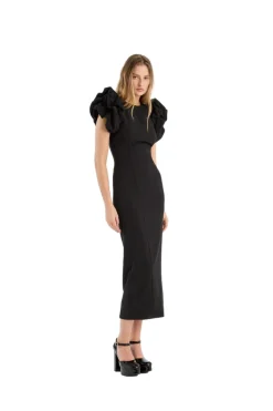 Kjole<ROTATE Crepe Puffy Midi Dress Kjole Sort