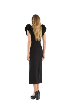 Kjole<ROTATE Crepe Puffy Midi Dress Kjole Sort