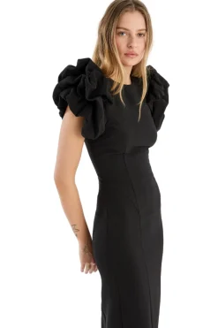 Kjole<ROTATE Crepe Puffy Midi Dress Kjole Sort