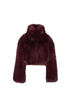 Jakke<ROTATE Faux Fur Crop Jacket Jakke Burgunder