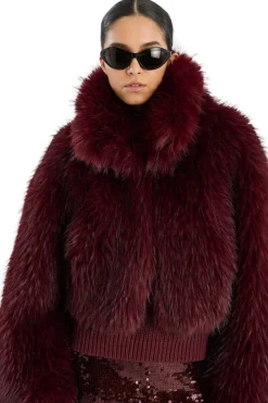 Jakke<ROTATE Faux Fur Crop Jacket Jakke Burgunder