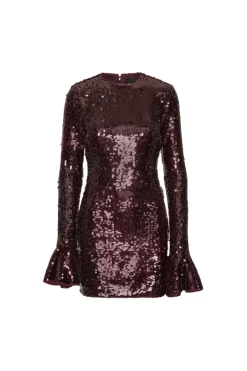 Kjole<ROTATE Sequins Ls Mini Dress Kjole Burgunder
